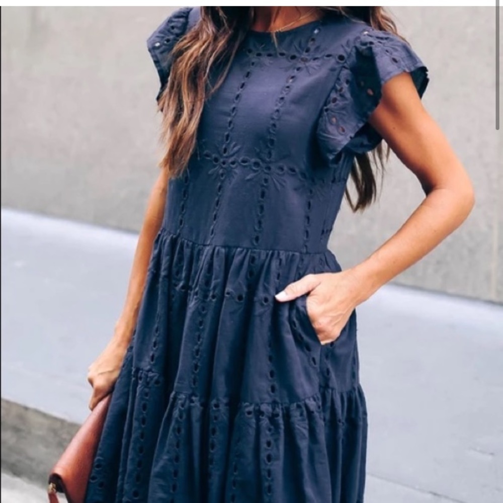 Vici navy eyelet mini dress, size S